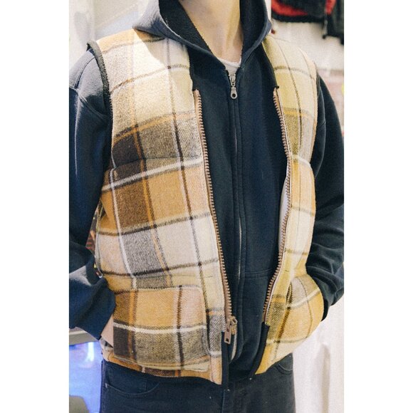 Rework Wool Plaid Puffer Vest - Picture 1 of 9